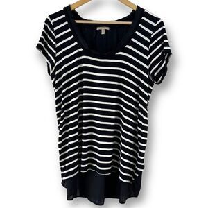 Bordeaux faux layered black and white stripe top size LG